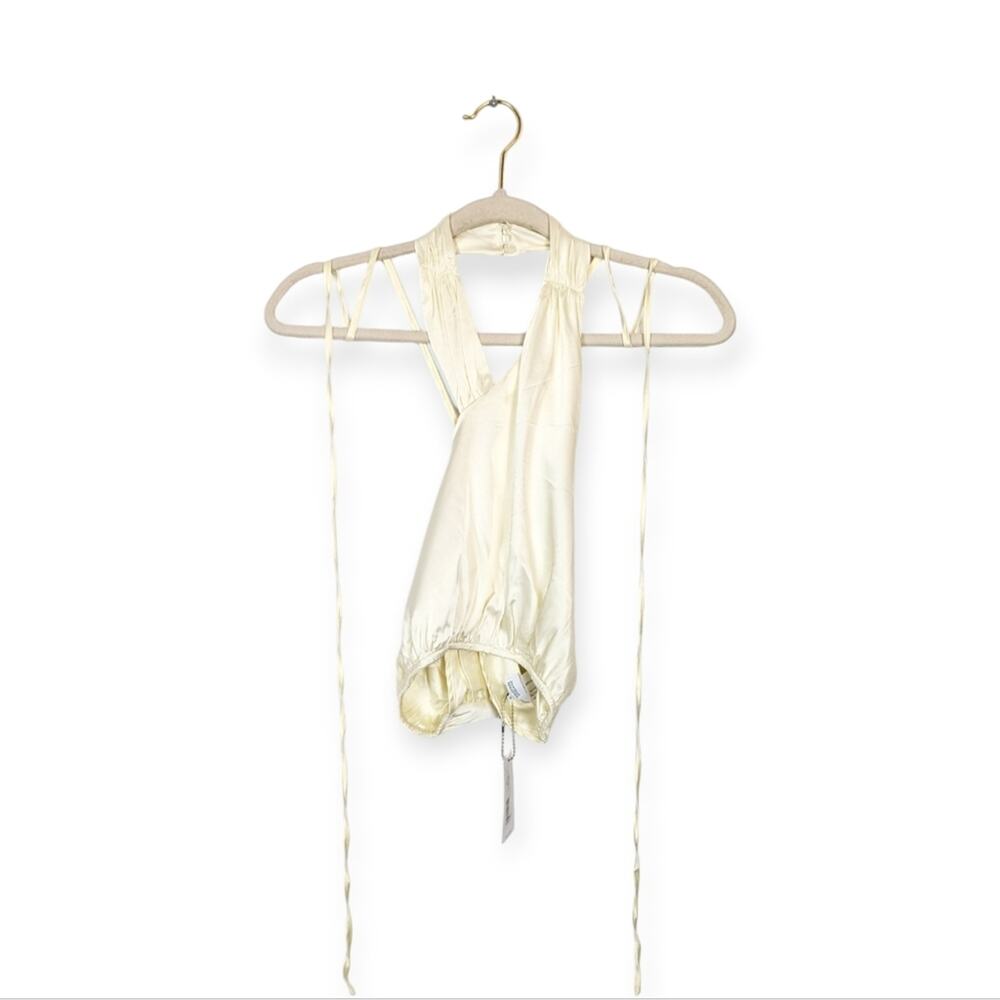 NWT Danielle Bernstein Vanilla Stretch Charmeuse High Neck Halter Top Size XL
